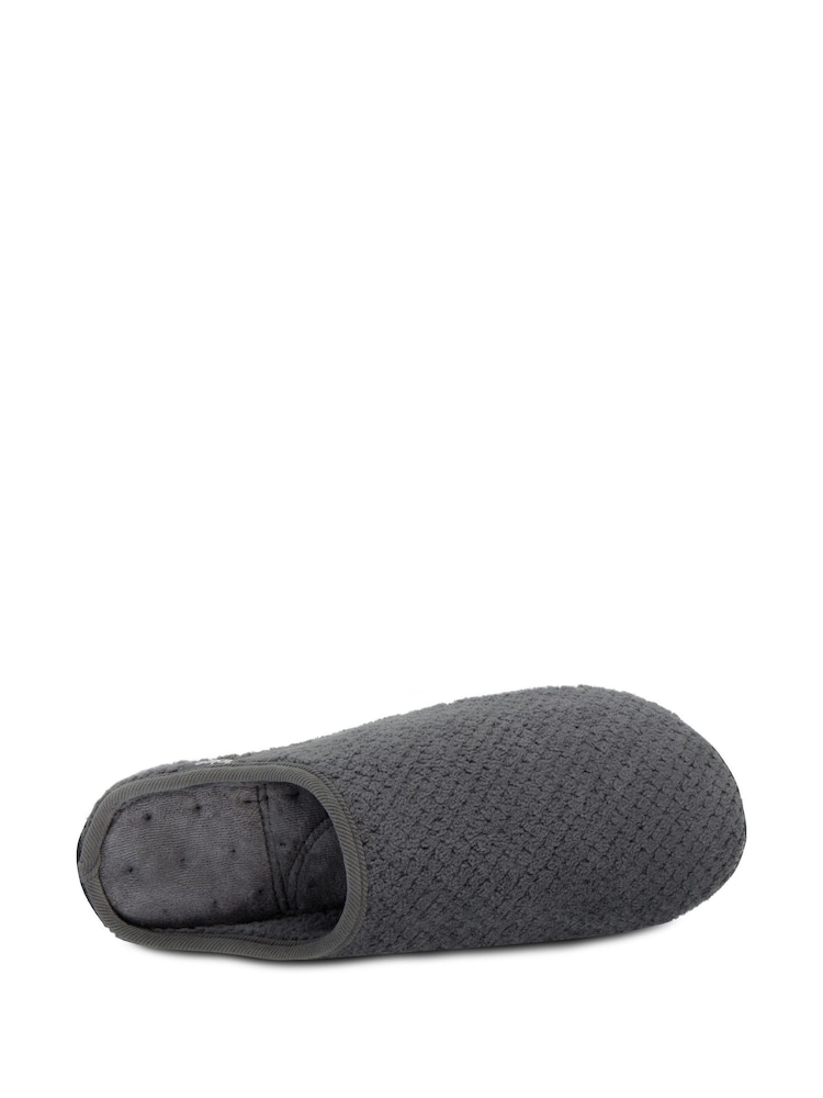 Totes Grey Mens Isotoner Swept Back Popcorn Mule Slippers - Image 3 of 5