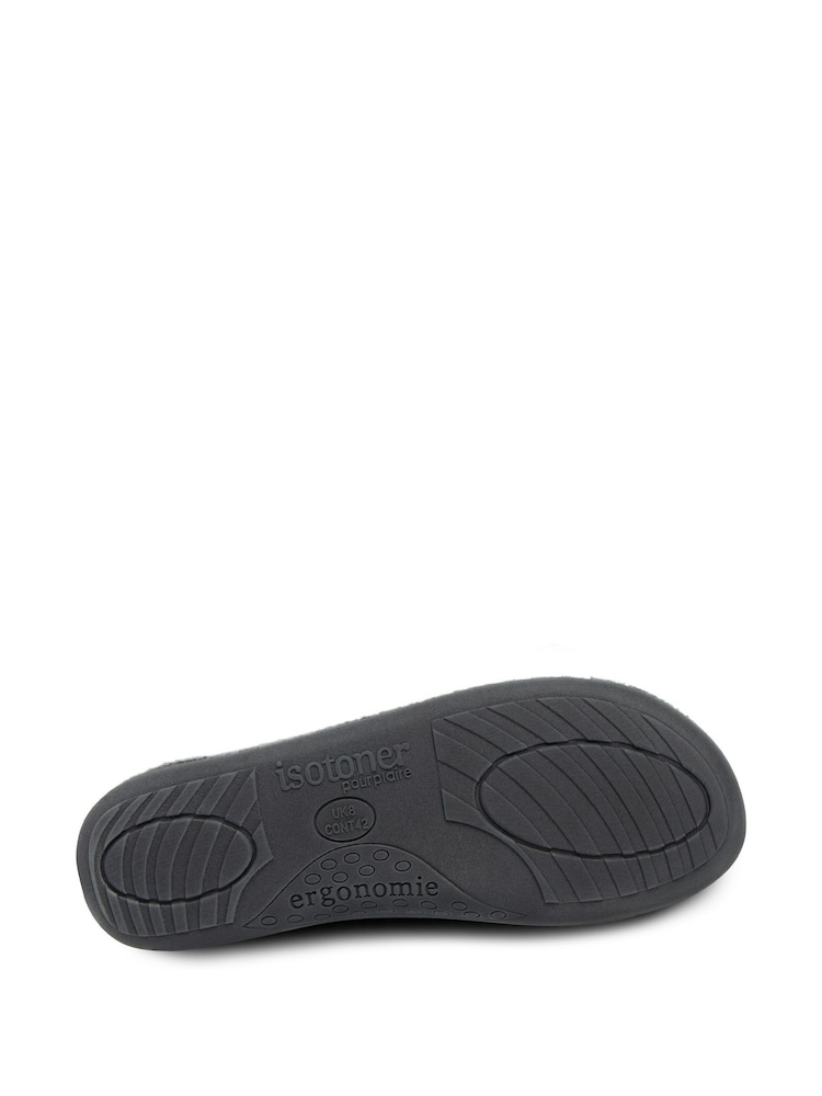 Totes Grey Mens Isotoner Swept Back Popcorn Mule Slippers - Image 4 of 5