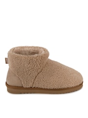 Totes Natural Ladies Isotoner Curly Faux Fur Boot Slippers - Image 2 of 5
