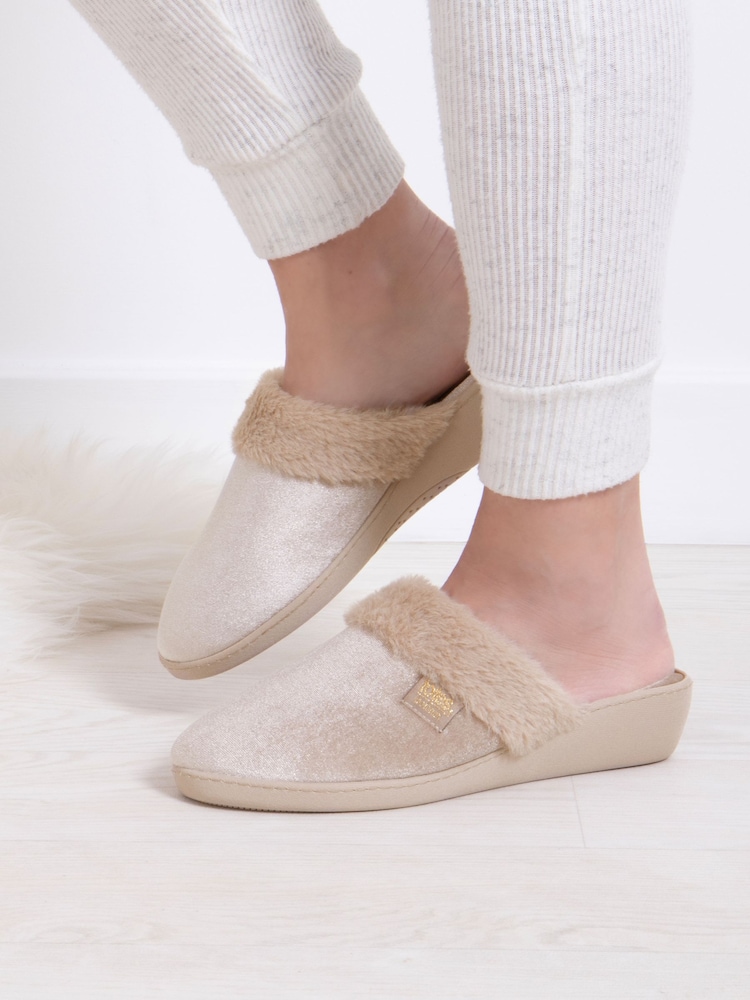 Totes Ladies Isotoner Sparkle Velour Mule Slippers - Imagen 1 de 5