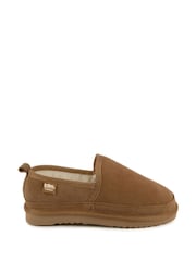 Totes Brown Mens Isotoner Real Suede Full Back Slippers - Image 2 of 5