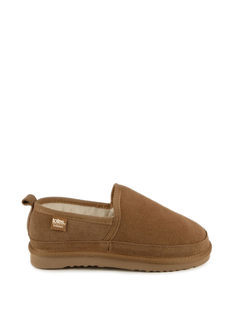 Totes Brown Mens Isotoner Real Suede Full Back Slippers - Image 2 of 5 Totes Brown Mens Isotoner Real Suede Full Back Slippers - Image 2 of 5