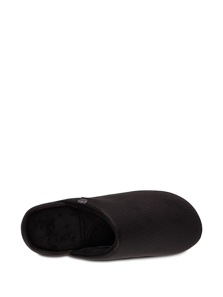Totes Black Mens Isotoner Square Patterned Smart Mule Slippers - Image 3 of 5