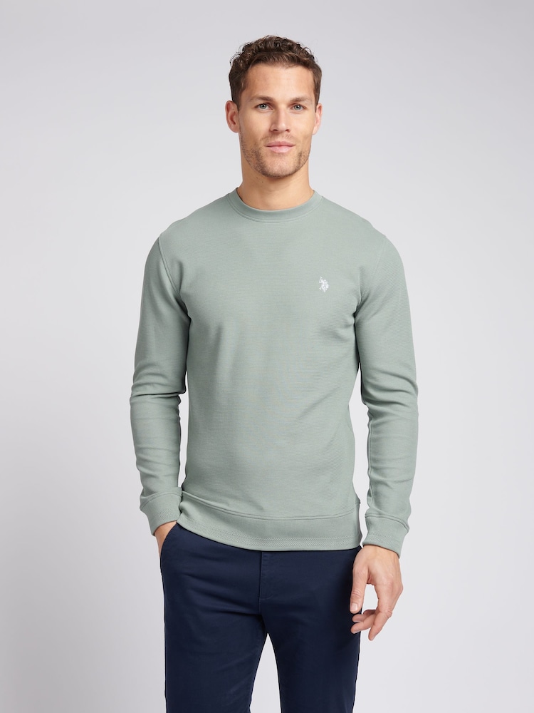 U.S. Polo Assn. Mens Green Texture Crew Neck Sweatshirt - Image 1 of 4