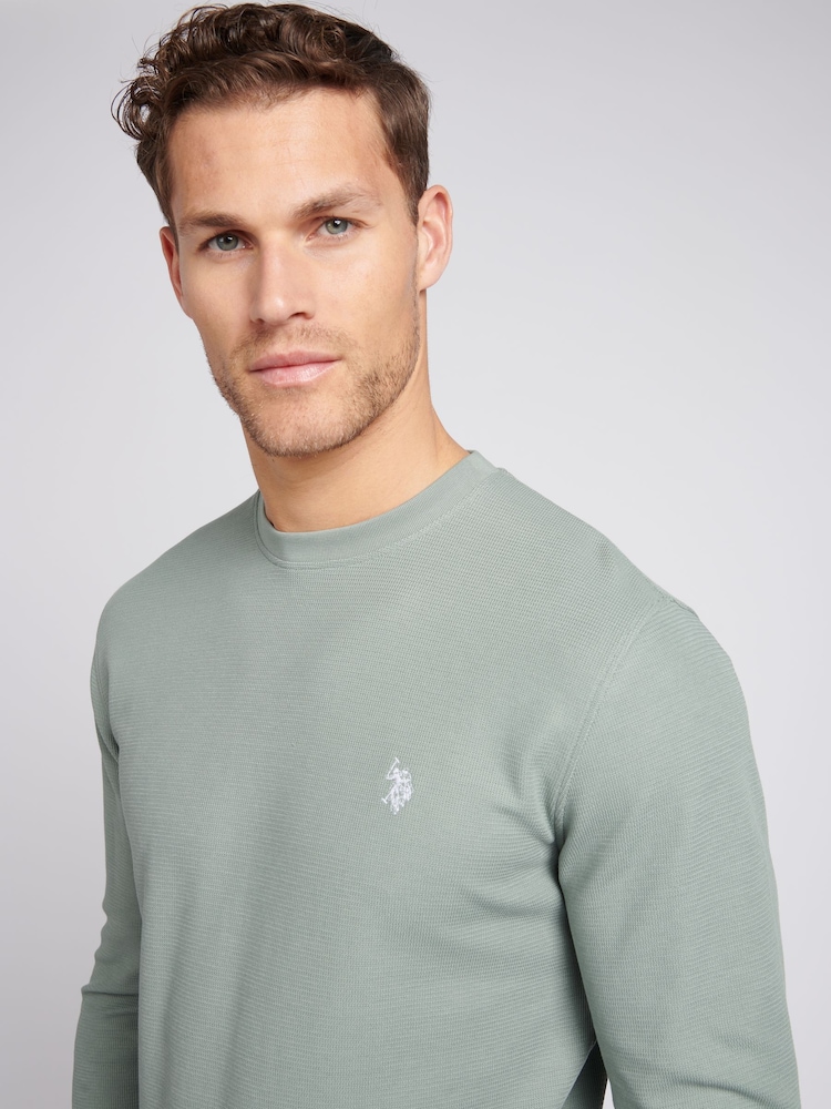 U.S. Polo Assn. Mens Green Texture Crew Neck Sweatshirt - Image 2 of 4