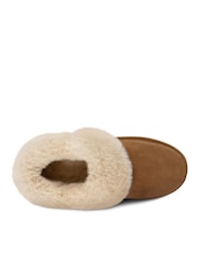 Totes Brown Ladies Isotoner Real Suede Bootie Slippers - Image 2 of 5