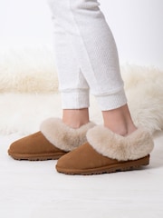 Totes Brown Ladies Isotoner Real Suede Bootie Slippers - Image 4 of 5