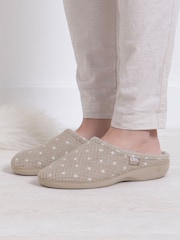 Totes Natural Isotoner Popcorn Terry Mules Slippers - Image 1 of 5