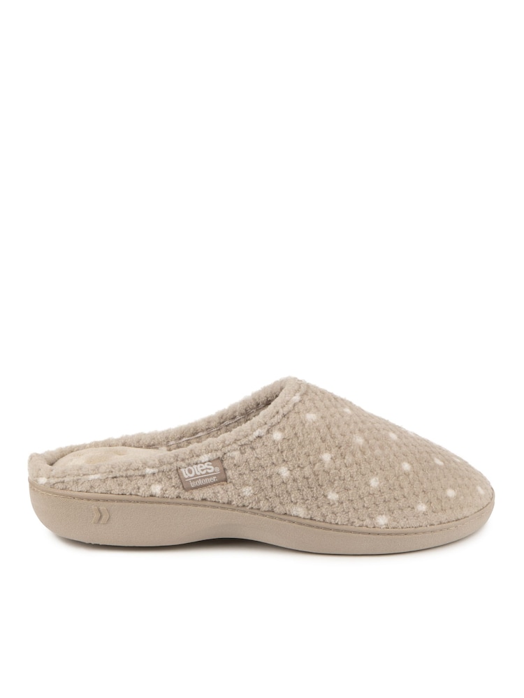 Totes Natural Isotoner Popcorn Terry Mules Slippers - Image 2 of 5
