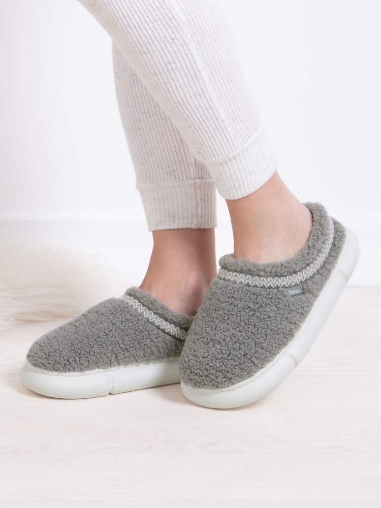 Totes Grey Ladies Icon Winter Borg Mule Slippers with Platform Sole - Image 1 of 5