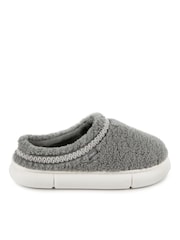 Totes Grey Ladies Icon Winter Borg Mule Slippers with Platform Sole - Image 2 of 5