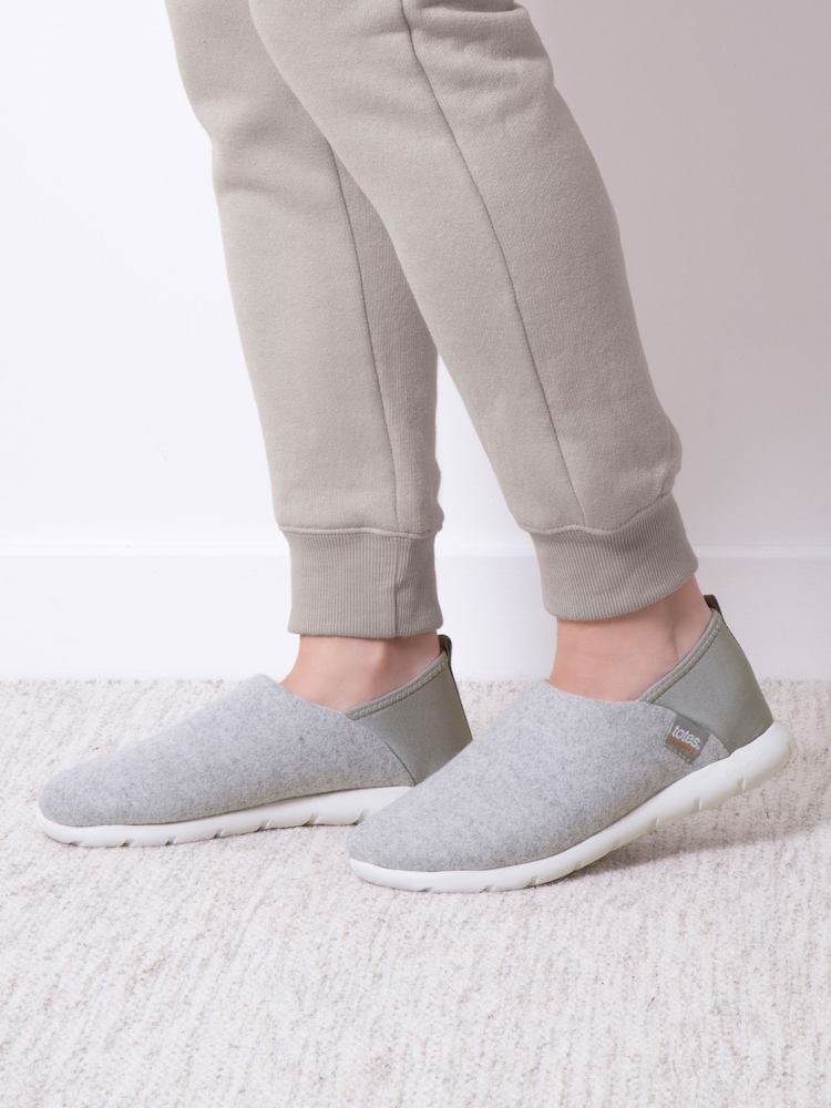 Totes Grey Ladies Isotoner Felt Isoflex Slippers - Image 1 of 5