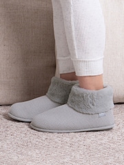 Totes Grey Ladies Isotoner Knit Boot Slippers - Image 1 of 5