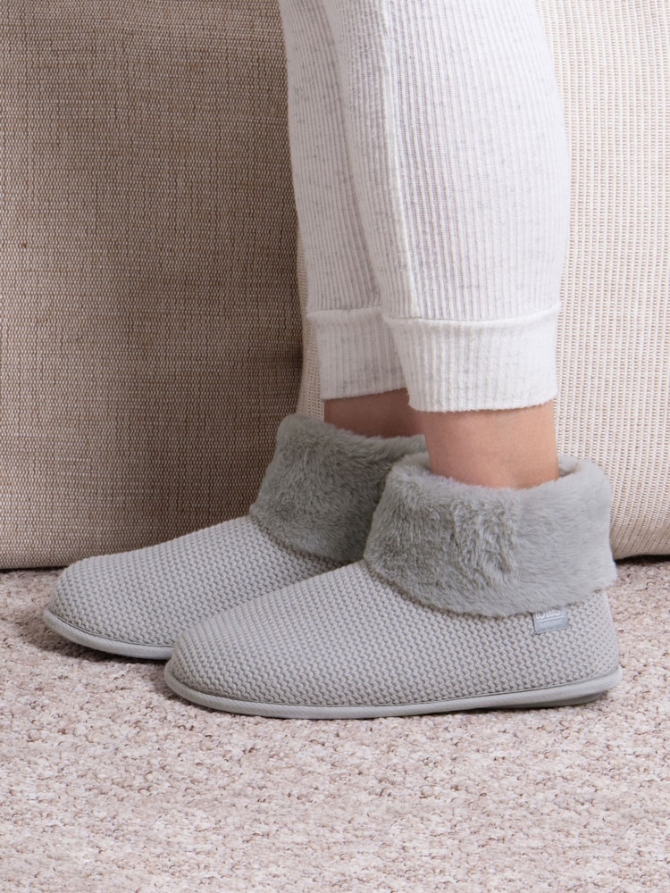 Totes Grey Ladies Isotoner Knit Boot Slippers - Image 1 of 5