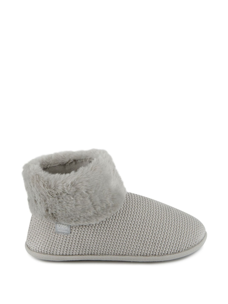 Totes Grey Ladies Isotoner Knit Boot Slippers - Image 2 of 5