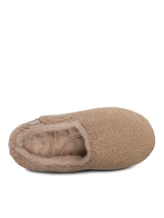 Totes Natural Ladies Isotoner Curly Faux Fur Winter Mule Slippers - Image 3 of 5