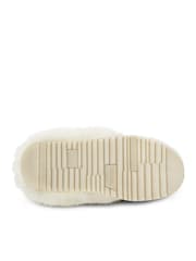Totes Cream Ladies Icon Winter Curly Faux Fur Mule Slippers with Chunky Sole - Image 4 of 5