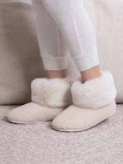 Totes Cream Ladies Isotoner Borg Boot Slippers - Image 1 of 5