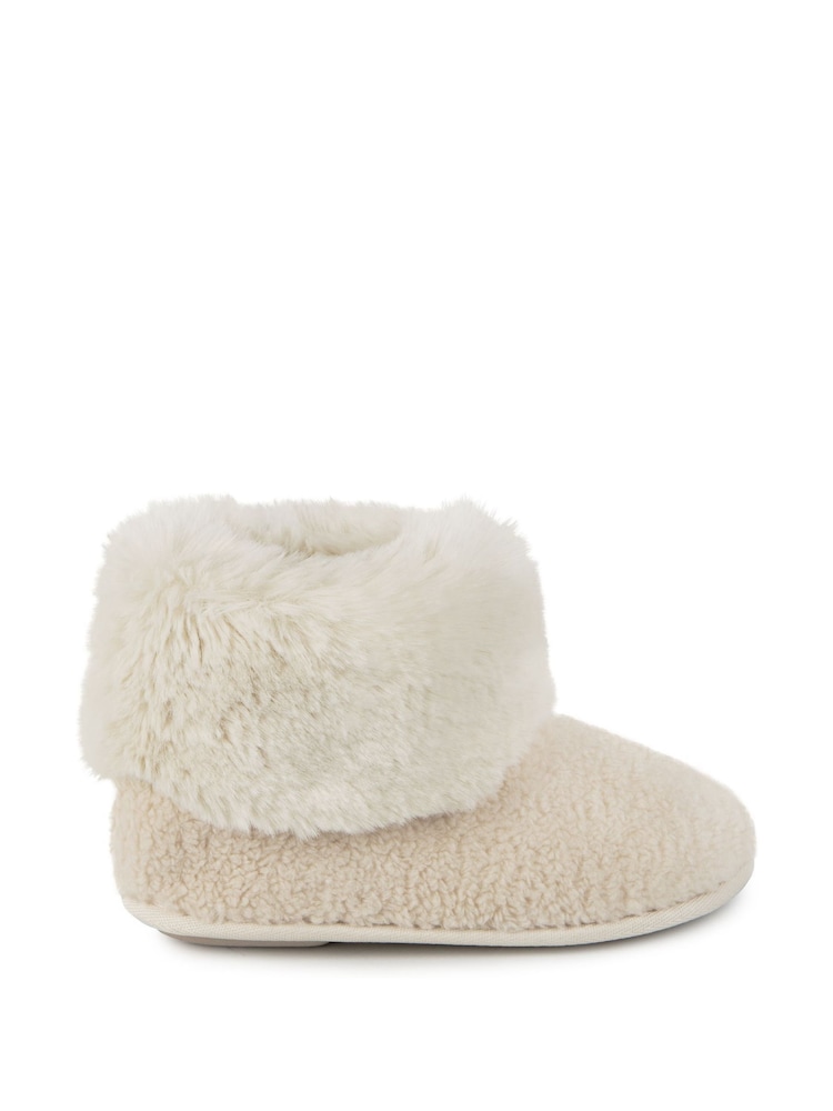Totes Cream Ladies Isotoner Borg Boot Slippers - Image 2 of 5