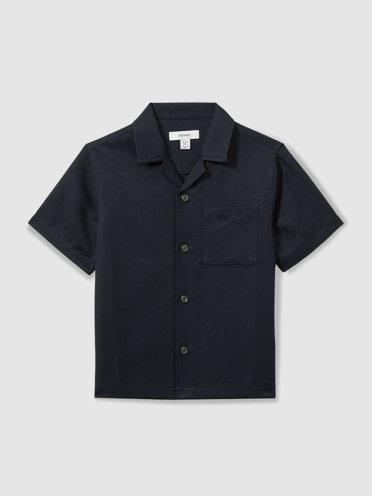 Reiss Navy Japane 13-14 yrs Twill Cuban Collar Shirt - Image 1 of 4
