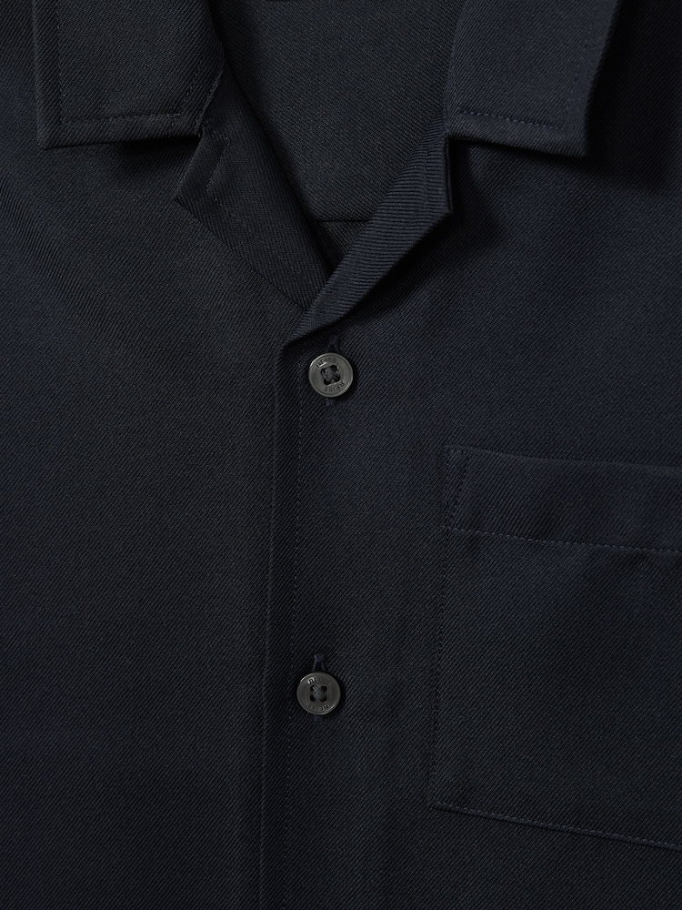 Reiss Navy Japane 13-14 yrs Twill Cuban Collar Shirt - Image 4 of 4