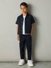 Reiss Navy Japane 3-9 yrs Twill Cuban Collar Shirt - Image 1 of 4