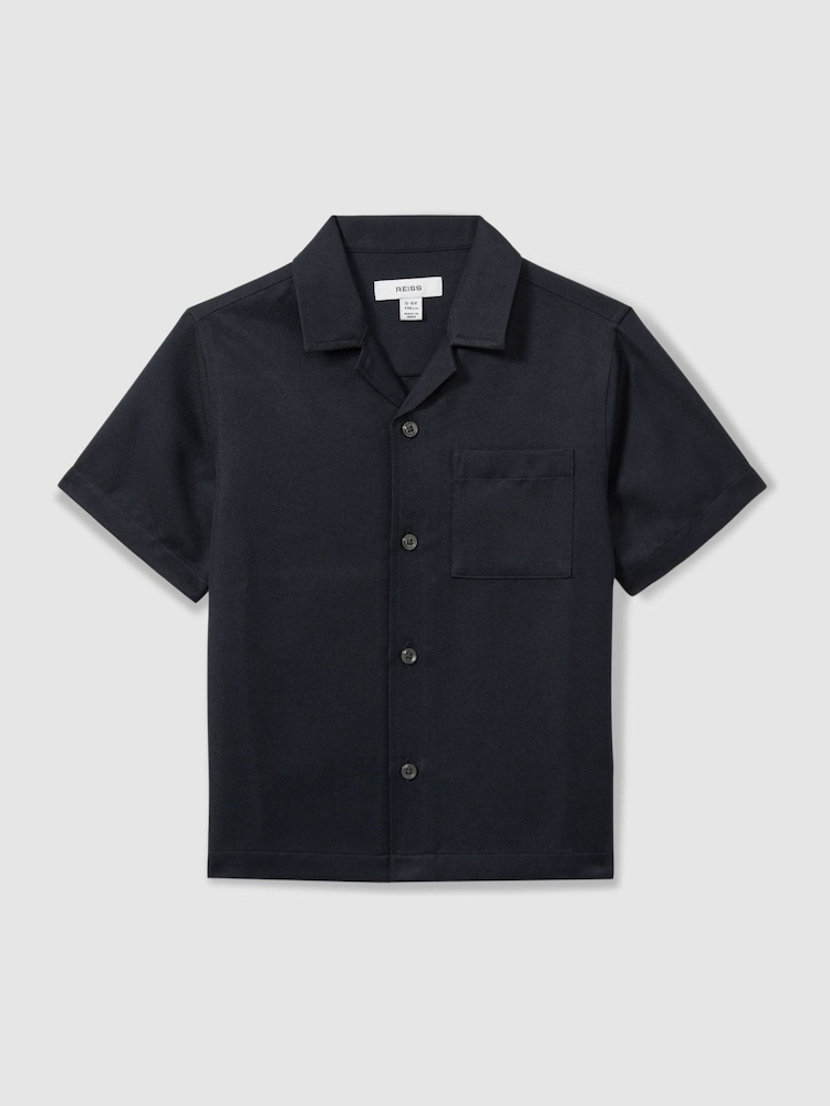 Reiss Navy Japane 3-9 yrs Twill Cuban Collar Shirt - Image 2 of 4
