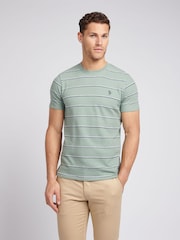 U.S. Polo Assn. Mens Green Texture Stripe 100% Cotton T-Shirt - Image 1 of 4