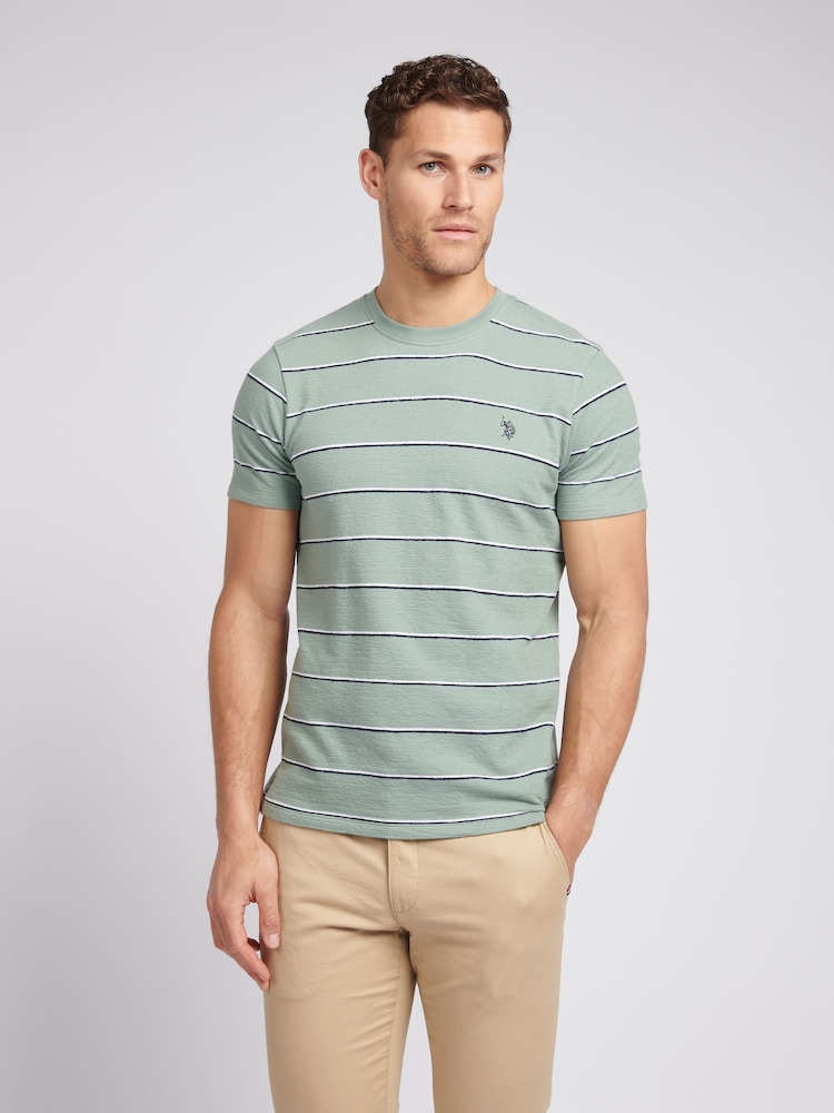 U.S. Polo Assn. Mens Green Texture Stripe 100% Cotton T-Shirt - Image 1 of 4