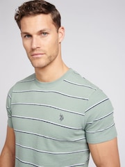 U.S. Polo Assn. Mens Green Texture Stripe 100% Cotton T-Shirt - Image 2 of 4