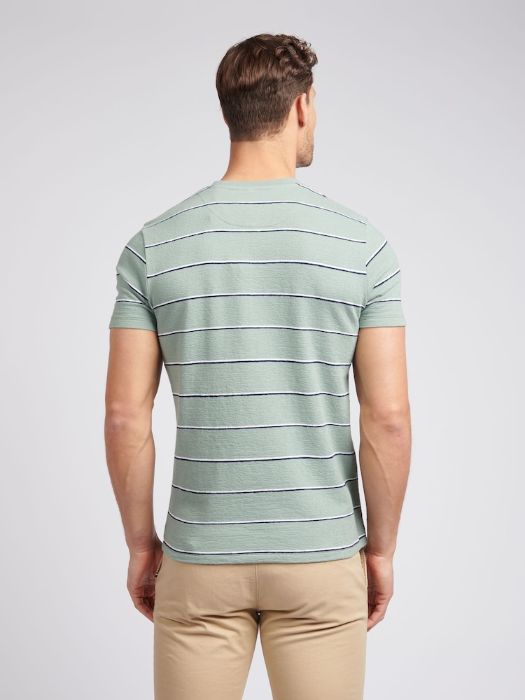 U.S. Polo Assn. Mens Green Texture Stripe 100% Cotton T-Shirt - Image 4 of 4