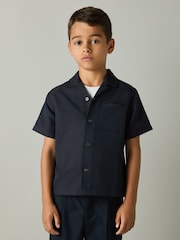 Reiss Navy Japane 9-13 yrs Twill Cuban Collar Shirt - Image 1 of 4