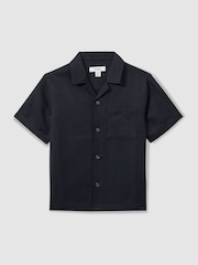 Reiss Navy Japane 9-13 yrs Twill Cuban Collar Shirt - Image 2 of 4