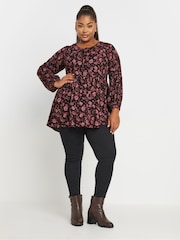 Yours Curve Black Long Sleeve Ladder Trim Boho Top - Image 2 of 5