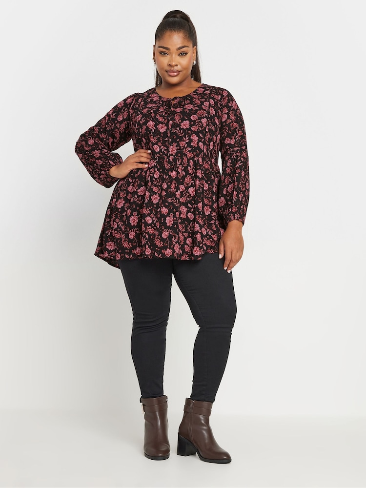 Yours Curve Black Long Sleeve Ladder Trim Boho Top - Image 2 of 5
