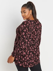 Yours Curve Black Long Sleeve Ladder Trim Boho Top - Image 3 of 5