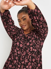 Yours Curve Black Long Sleeve Ladder Trim Boho Top - Image 4 of 5