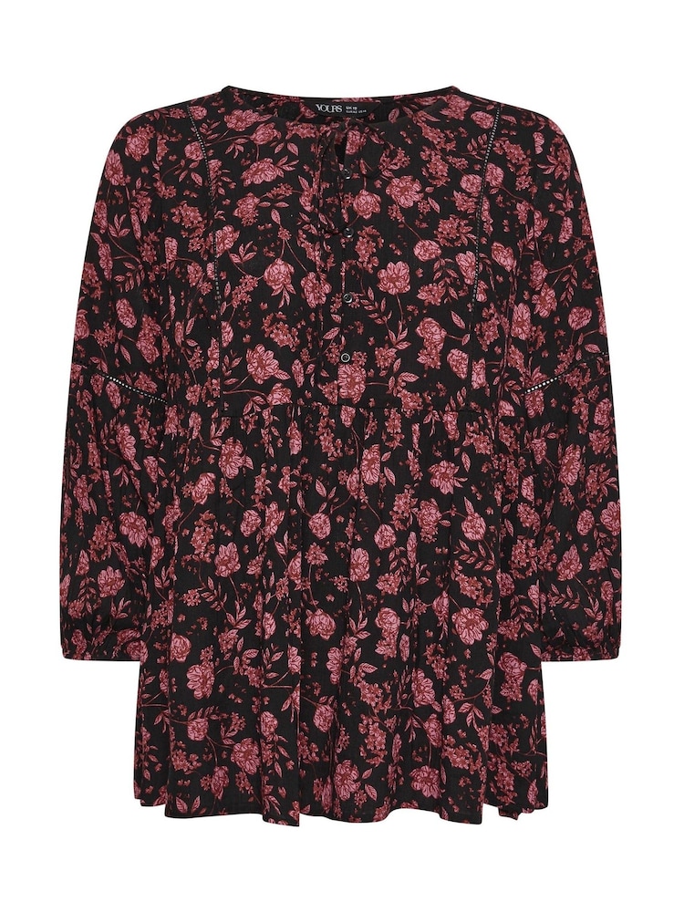 Yours Curve Black Long Sleeve Ladder Trim Boho Top - Image 5 of 5