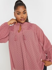 Yours Curve Pink Dobby Slub Lace Blouse - Image 4 of 5