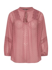Yours Curve Pink Dobby Slub Lace Blouse - Image 5 of 5