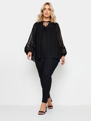 Yours Curve Black Dobby Slub Lace Blouse - Image 2 of 5