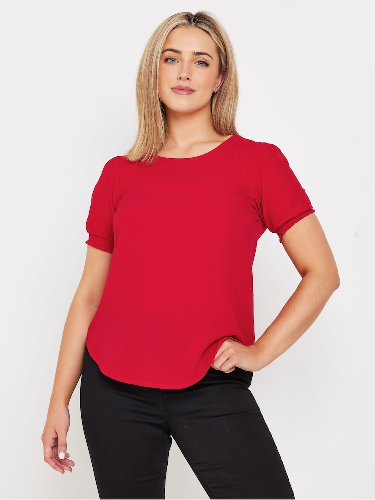 M&Co Red Shirred Short Sleeve Top - Image 1 of 5