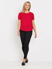 M&Co Red Shirred Short Sleeve Top - Image 2 of 5