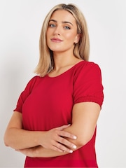 M&Co Red Shirred Short Sleeve Top - Image 4 of 5