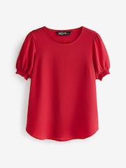 M&Co Red Shirred Short Sleeve Top - Image 5 of 5