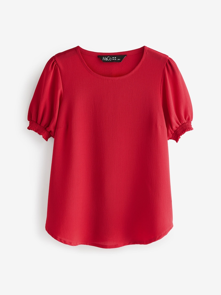 M&Co Red Shirred Short Sleeve Top - Image 5 of 5