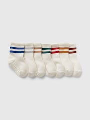 Gap White Varsity Stripe Quarter Crew Socks 7-Pack - Image 1 of 1