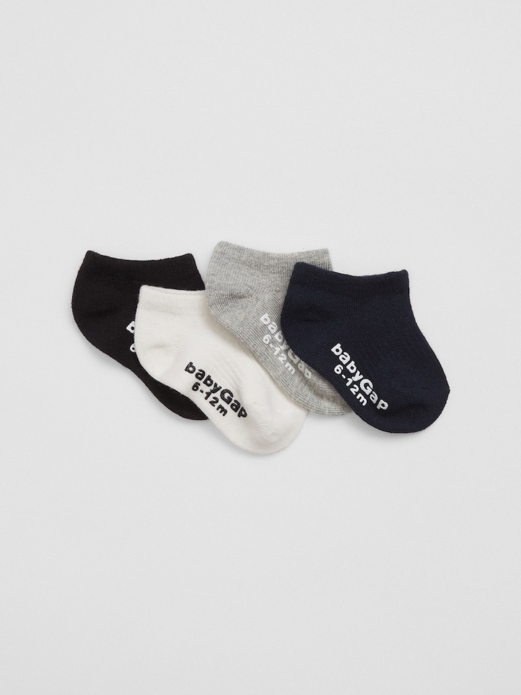 Gap White & Grey 4 Pack Basic Logo No Show Socks (Newborn-5yrs) - Image 1 of 1