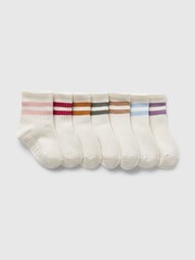 Gap White 7 Pack Varsity Stripe Quarter Crew Socks (Newborn-5yrs) - Image 1 of 1
