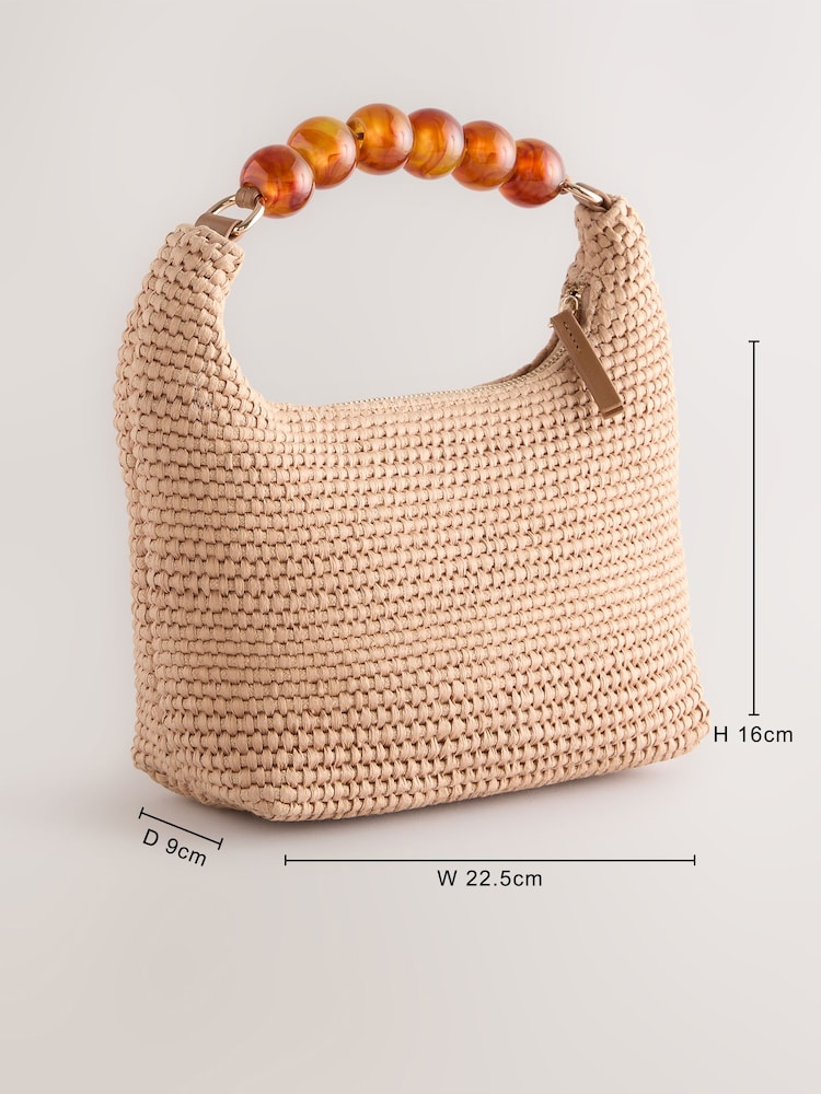 Tan Brown Ball Raffia Cross-Body Bag - Image 4 of 10